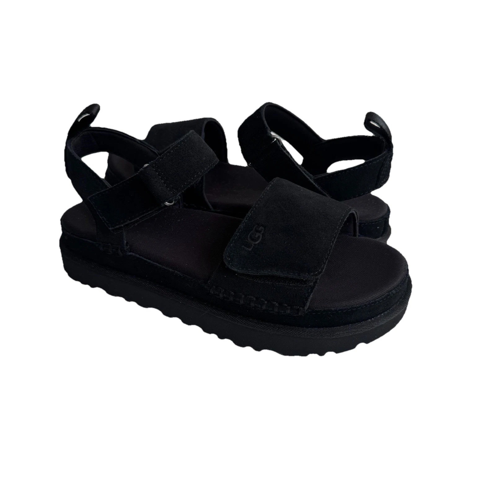 SANDALI UGG GOLDENS SCAMOSCIATI NERI PLATEAU CINTURINO US 11 EU 42 UK 9