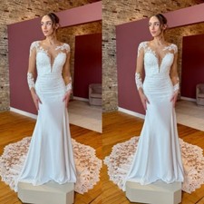 Mermaid Wedding Dresses Long Sleeves White Chiffon Sweep Train Bridal Gowns