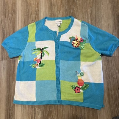 Women's Breckenridge Cocktail Tropical Whimsy Short Sleeve Cardigan Vacation Lg