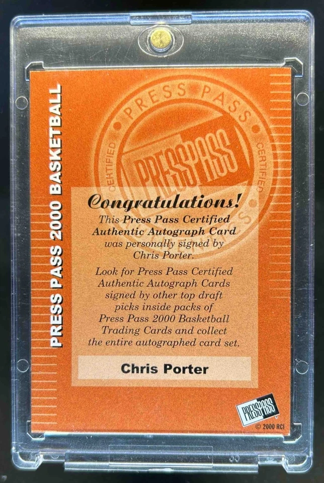 2000 Press Pass Chris Porter Auto #NNO Tigers - Image 2 of 2