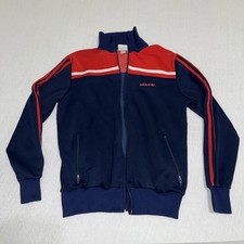 Vintage 80s Adidas Trefoil Warm Up Track Jacket M Red Navy Blue missing Zipper 