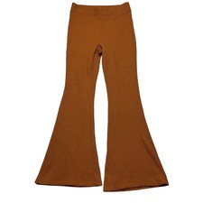 Aerie Pants Womens Medium Brown Waffle Knit Flare Leg High Waisted Lounge 7837
