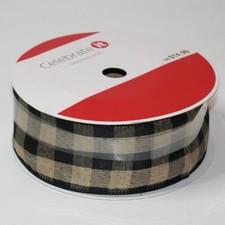 Celebrate It Christmas Tan Black Buffalo Plaid Wired Jumbo Ribbon 2.5" x 75 Ft