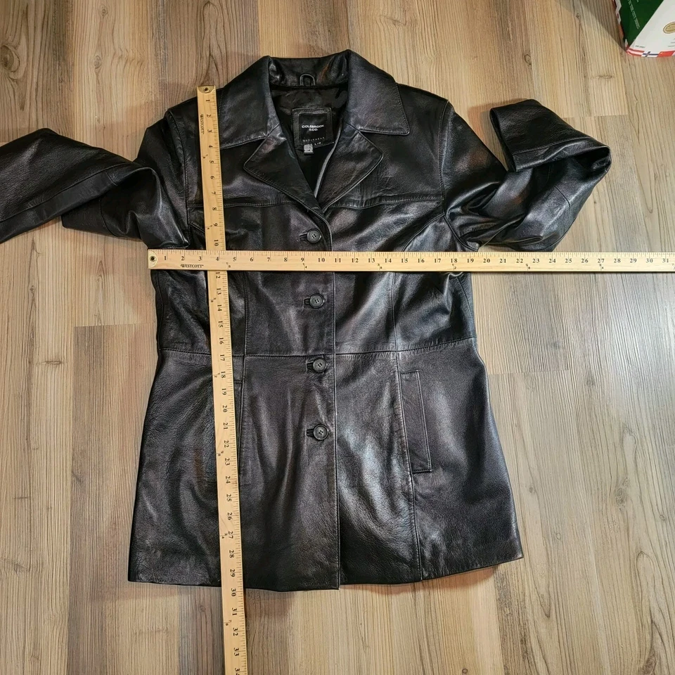 Abrigo blazer grande negro Colebrook & Co para mujer 100 % cuero Foto 3 de 4