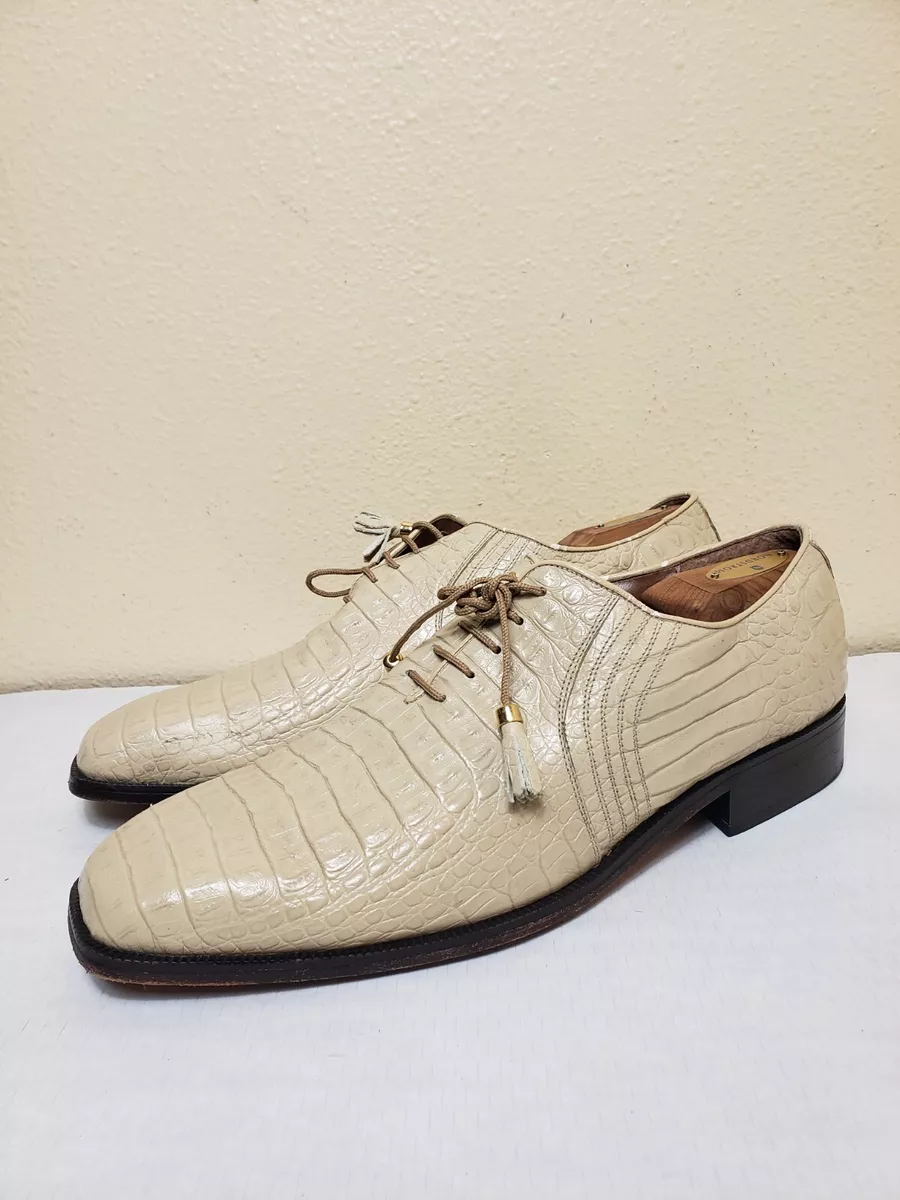 Mens Marco Vicci Dress Shoes Oxford Beige Croc Genuine Leather US
