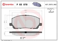 Brembo P 83 078 brake pad set, disc brake for Lexus, Toyota