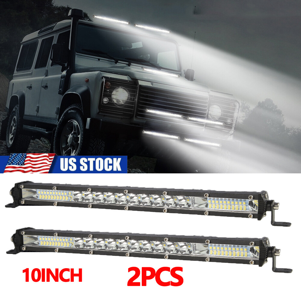 2PC 10-inch Slim LED Work Light Bar Combo Spot Flood for Off-Road SUV Boat