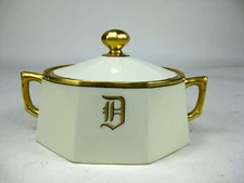 Antique Limoges France Art Deco Porcelain Covered Vegetable Dish Tureen w Gold T