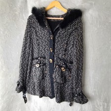 Gaby & Eden Faux Fur Collar Black Cardigan Snap Down Sweater Jacket Women Size S