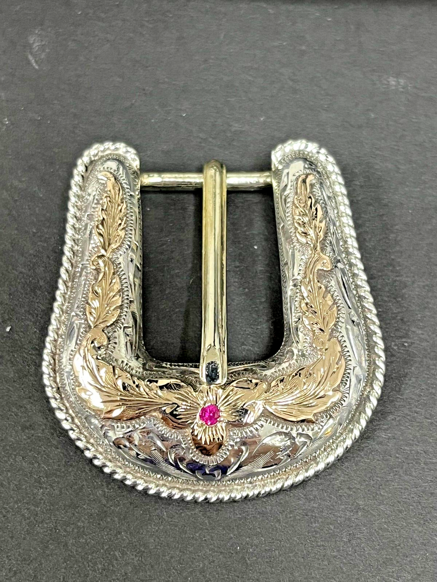 925 and 10k Gold Vintage Silver Star Mexico Belt Buckle with  display picture 1