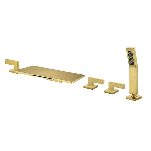 Widespread Waterfall Bath Tub Filler Hand Shower 5 Hole Deck Mount Mixer Tap Set - Picture 22 of 25