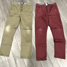 2 H M Orgnls 48 - Boys 14-- Green And Burgundy Slim Fit Adjustable Waist Pants