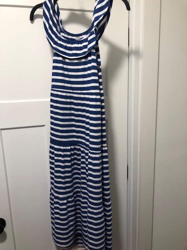  Old Navy blue white striped maxi dress sleeveless nautical XL 14 girls