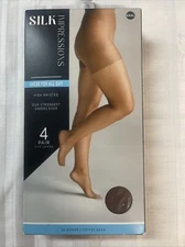 Silk Impressions 4 Pair Stockings High Waisted Sheer For All Day Coffee Bea XXXL