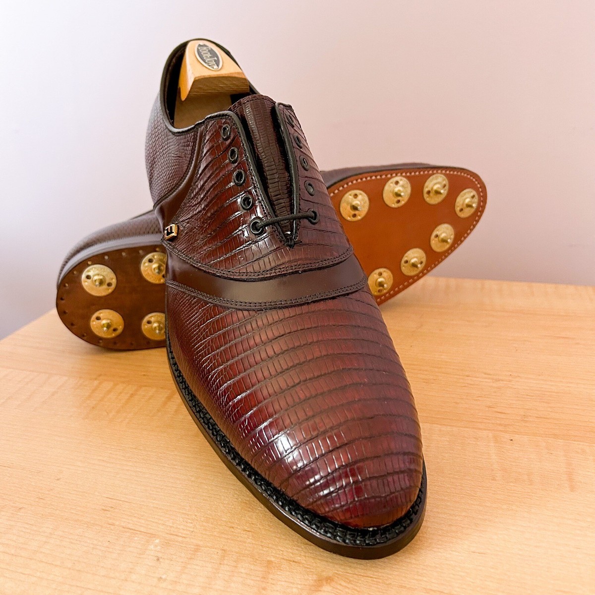 Footjoy Teju Loafers Shoes Leather Lizard Burgundy VTG Men\'s 9 C USA RARE VINTAGE 1970 main image 3