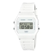 Casio F91WB-7A, Digital Chronograph Watch, White Resin Band, Alarm, Date