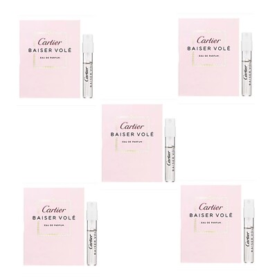 5 x Cartier Baiser Vole Eau De Parfum  Sample  Spray Vials 0.05 oz / 1.5 ml each