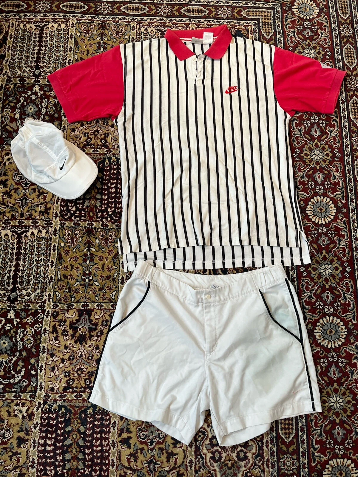 RARE VINTAGE Nike Supreme Court Jim Courier tennis polo casquette short moyen années 90 rouge