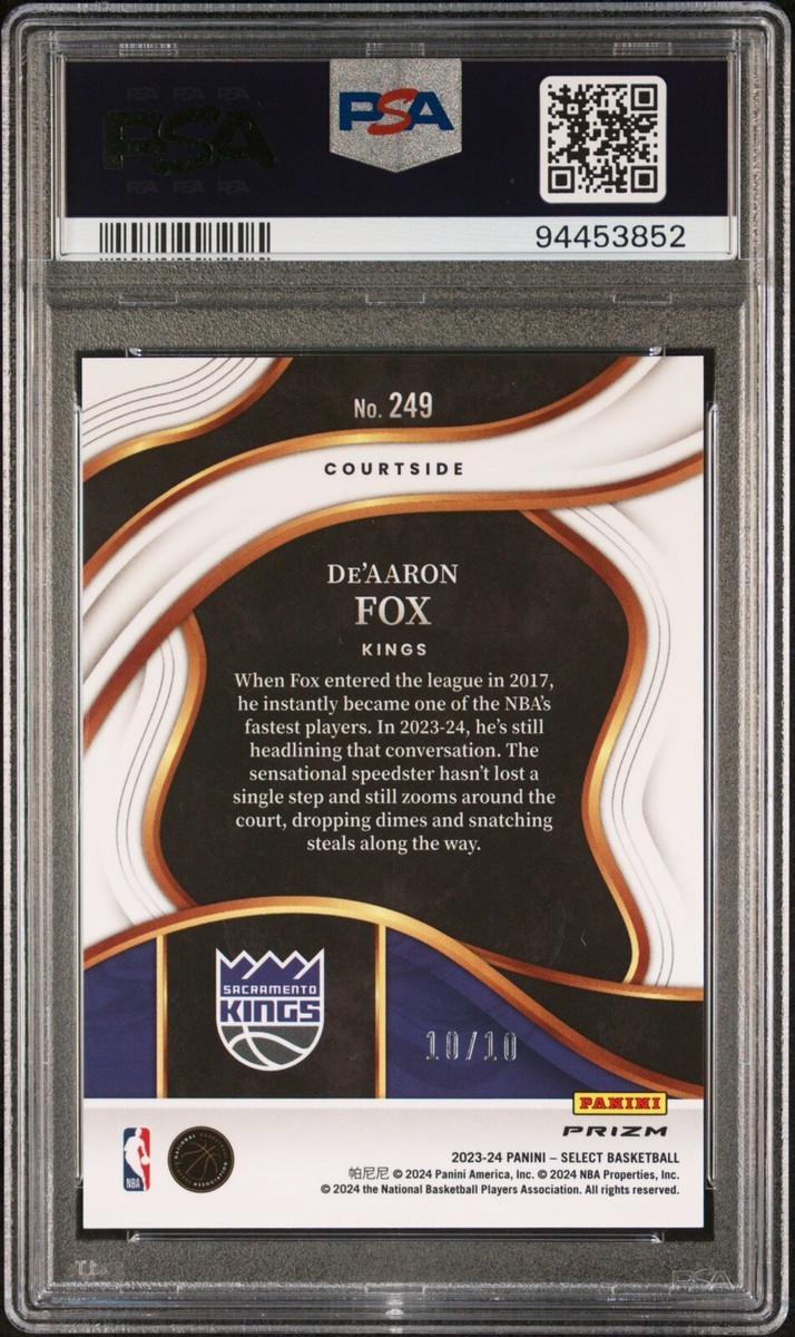 PSA9 ディアロンフォックス　De'Aaron Fox　SELECT De'Aaron Fox 2023-24 Panini Select Gold Disco Prizm 10/10