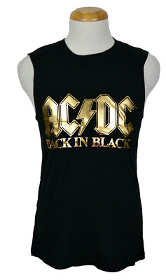 AC/DC Muscle Shirt Back In Black Golden Letters Graphic Tee Cotton ...