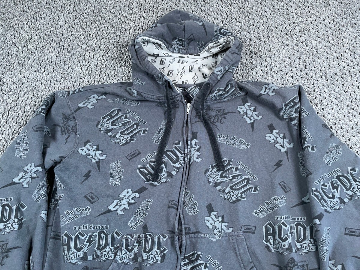 AC/DC AOP Zip Hoodie Adult Large Gray Logo All Over Print
