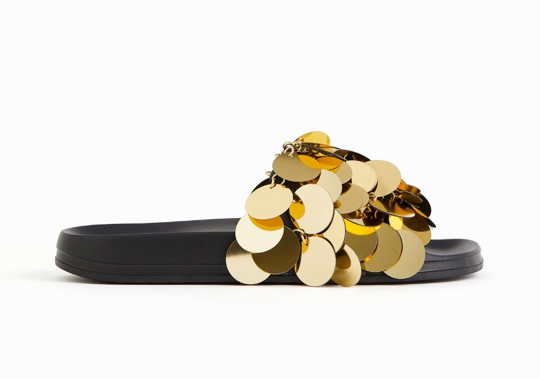 Paco Rabanne x H&M HM Sequin Disc Pool Slides Slippers Black