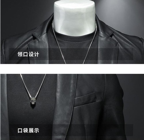 New Men's Faux Leather Suit Jacket Sprin/ Fall PU Blazer Long sleeve Coats gift - Picture 11 of 16