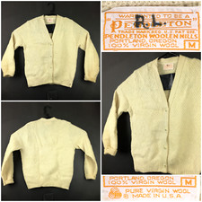 Vtg Pendleton Womens Medium 34 in Bust Ivory Wool Chunky Knit V-Neck Cardigan