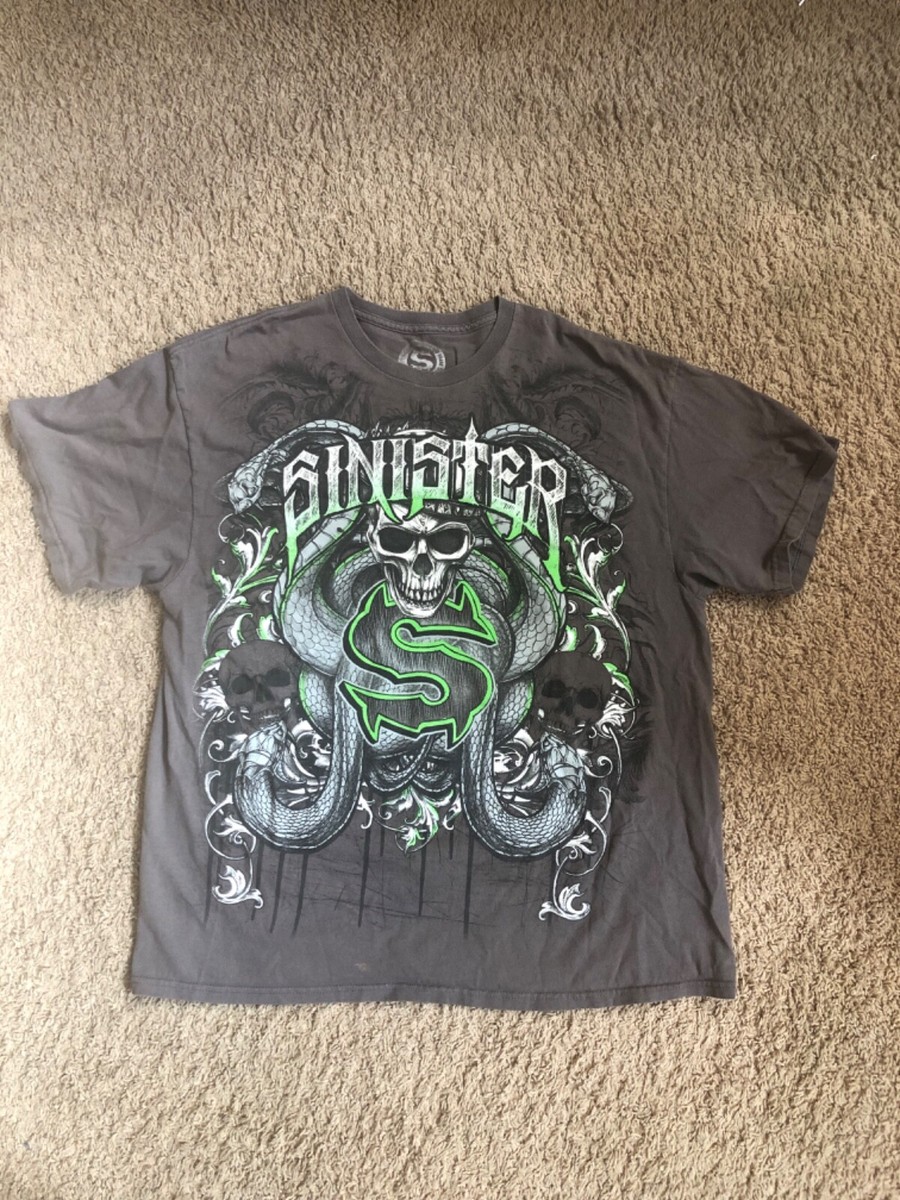Sinister Brand Shirt Mens XX Large Gray Green Snakes Cyber Skulls