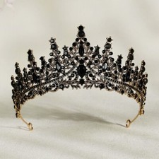 Black Crystal Rhinestone Crown Headband Wedding Bride Princess Queen Hair Tiara