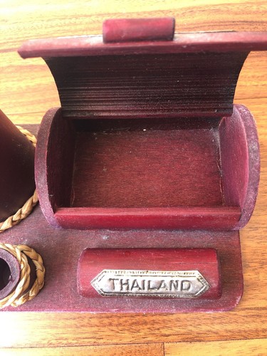 Wooden Office Desktop Pencil Holder From Thailand With Chang Elephant A4 - Picture 3 of 3