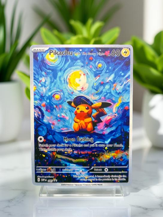 ✨ Pikachu Starry Night Van Gogh – Gold Metal Pokémon Card