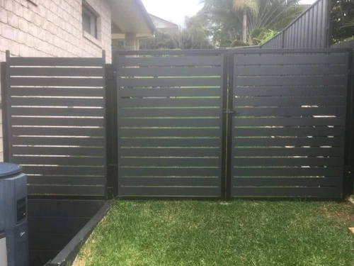 Aluminum Double Swing Gates - CUSTOM Sizes - Slats Alloy Merbau Timber-Look - Picture 9 of 16