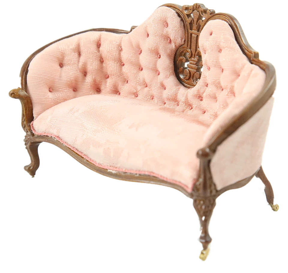 Divano Vittoriano Rosa Americano JBM In Noce Per Casa Delle Bambole Salotto 1:12 - Immagine 3 di 4