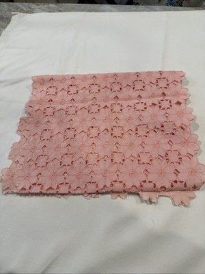 Guipure Lace Mesh Fabric Embroidery Table Scarf 12.75  x 40  Vintage