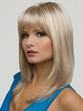 Women Synthetic Hair Wig Bangs Long Straight Layered Pastel Ash Blonde 14" NWT