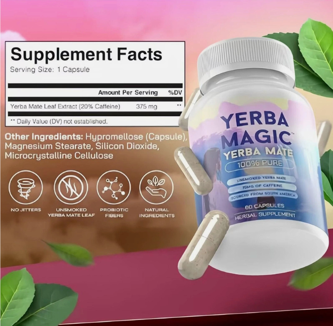 Pure Yerba Mate  Clean Natural Energy Dietary Supplement 120 Capsul（2 pack）