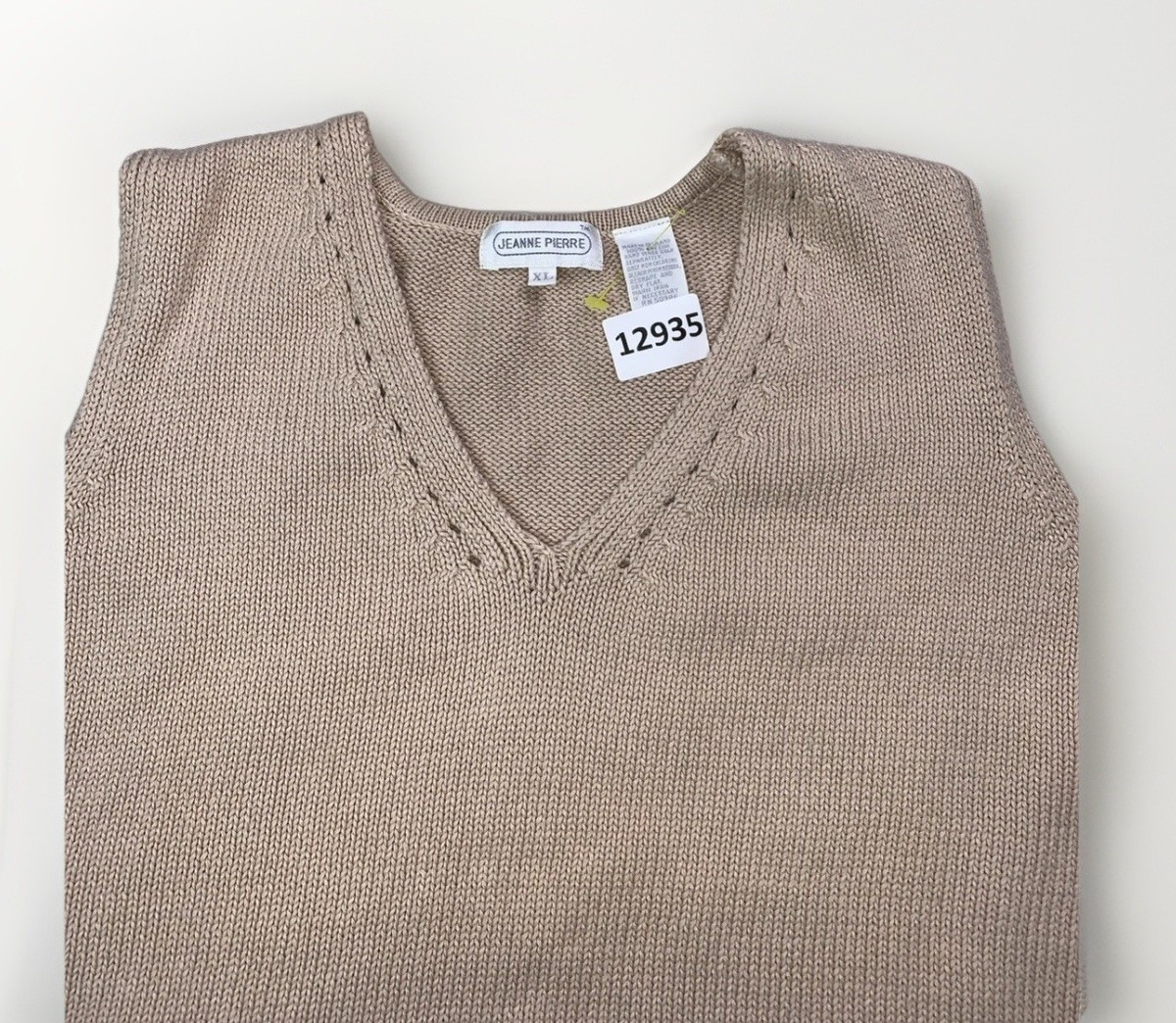 Vtg 90s Jeanne Pierre 100% Cotton Knit V Neck Sweater Vest Womens 