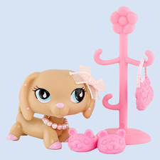 1PCS Mini Pet Shop LPS Toy Dachshund909 With ClothesTree Shoes Bag Kid Cute Gift