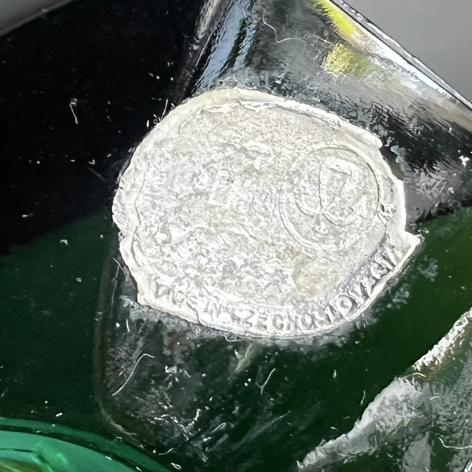 Vintage Czech Green Glass Dish Ashtray With Label Retro Sklo? - Image 4 of 4