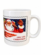 1991 Christmas Santa Claus USPS Stamp Design Ceramic Coffee Mug Vintage