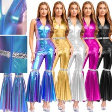 Women Bodysuit Stage Jumpsuit Cosplay Dancewear Retro Romper Sleeveless Sequins