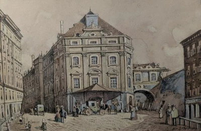 Rudolf Schima, Wien, Kärntnertor Theater, Aquarell, gerahmt, Mozart, Beethoven - Bild 1 von 4