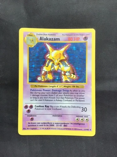 Pokemon Cards: Base Set Shadowless Rare Holo: Alakazam 1/102