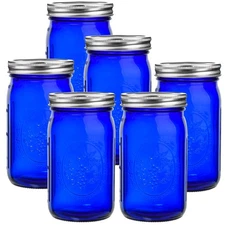 eleganttime Blue Mason Jars Wide Mouth,6 Pack Cobalt Blue Colored Mason Jars ...