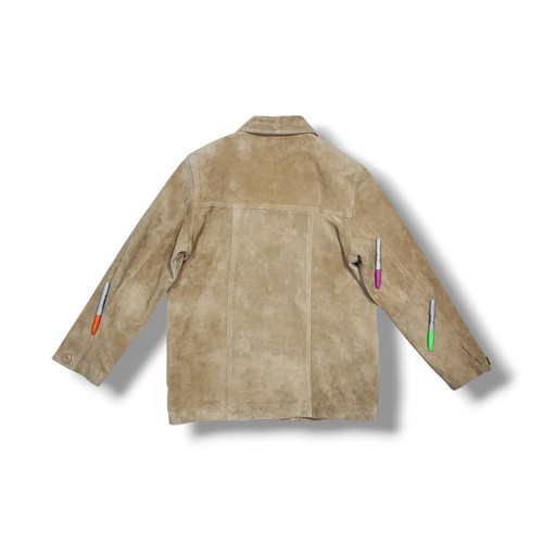 Vintage Giacca Tan Suede Leather Jacket Button Up Barn Coat Woman's Medium - Photo 10/10