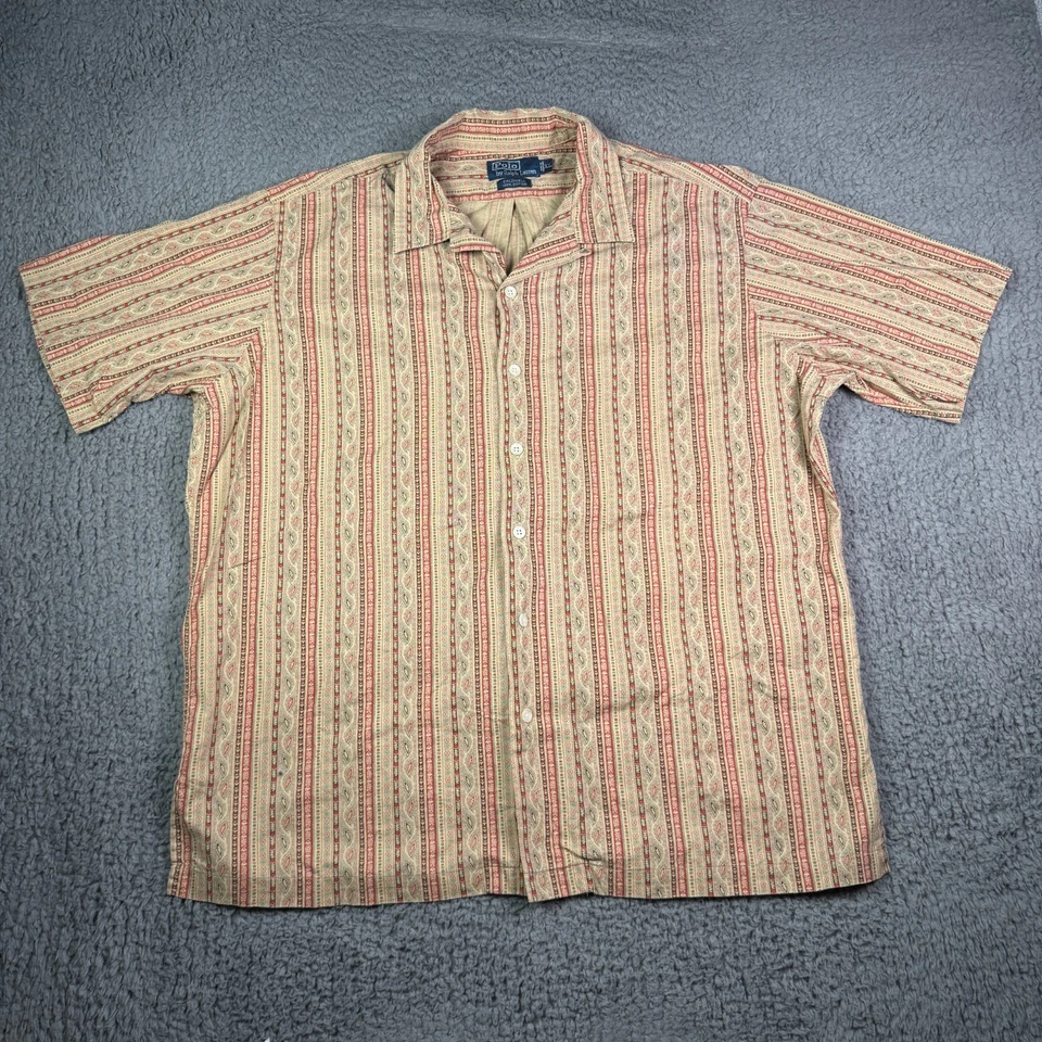 Camisa Polo Ralph Lauren Vintage XL Cachemira Geométrica Caldwell Camp Cuello Lazo Foto 2 de 4