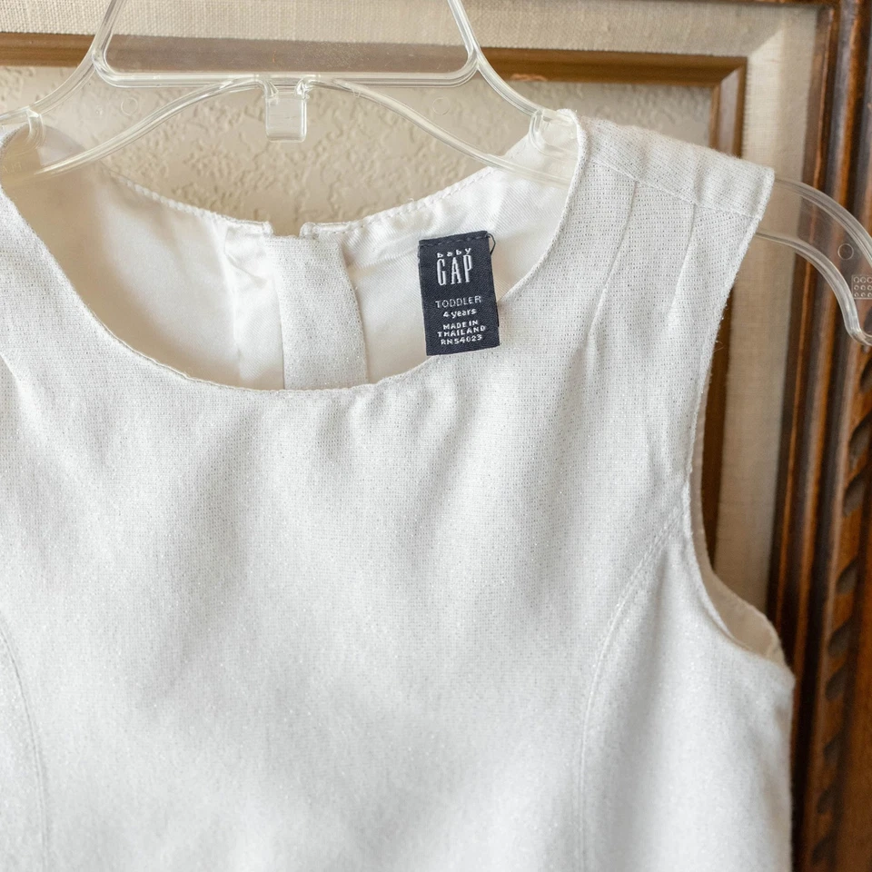 VESTIDO GAP NIÑA 4Y BLANCO BRILLO METÁLICO SIN MANGAS LAZOS VOLANTES TUL PETTISKIRT Foto 4 de 4
