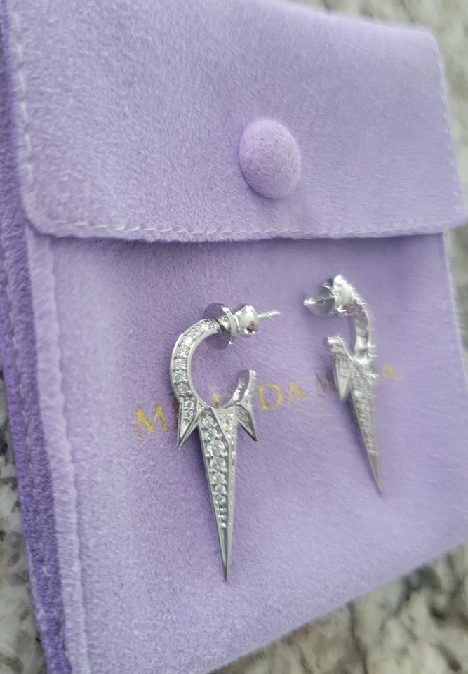 Brincos de argola Melinda Maria Triple Spike Pave Gabriella prata nova bolsa de pó - Imagem 3 de 4