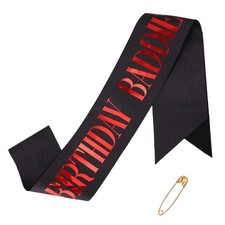 Glitter Happy Birthday Baddie Sash Black Red Foil Lettering Party Decoration